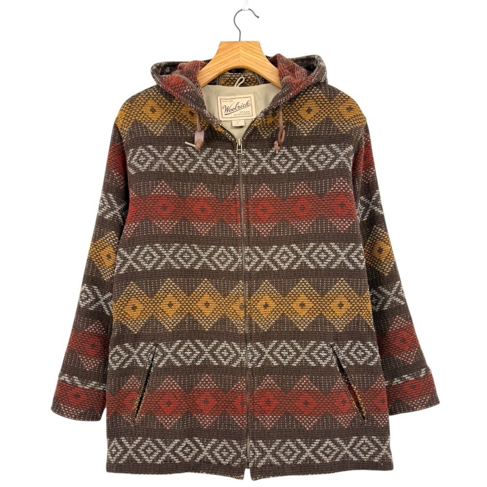 Woolrich Vintage Wool Aztec Southwestern Full Zip Hooded Jacket Made in USA M